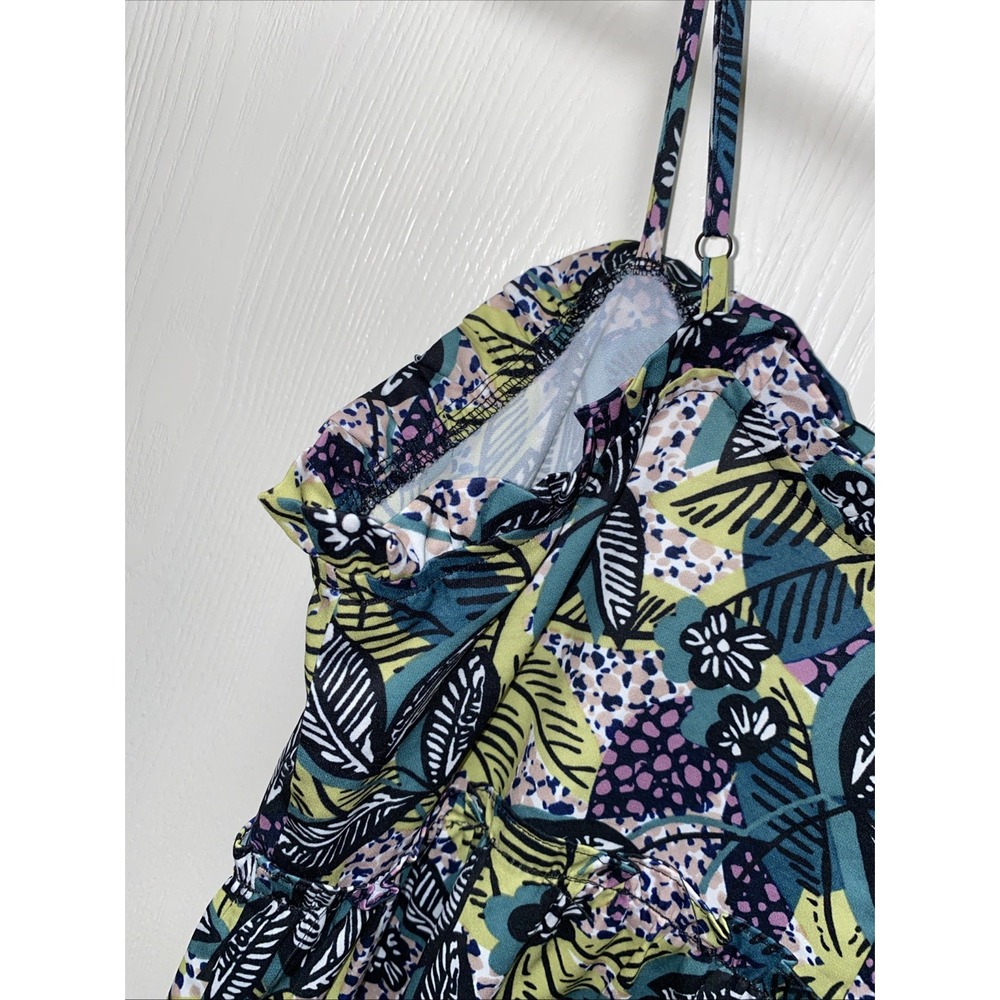 LUCCA Tropical Floral Tiered Mini Dress Boho Spaghetti Strap Women's Medium - Picture 8 of 9